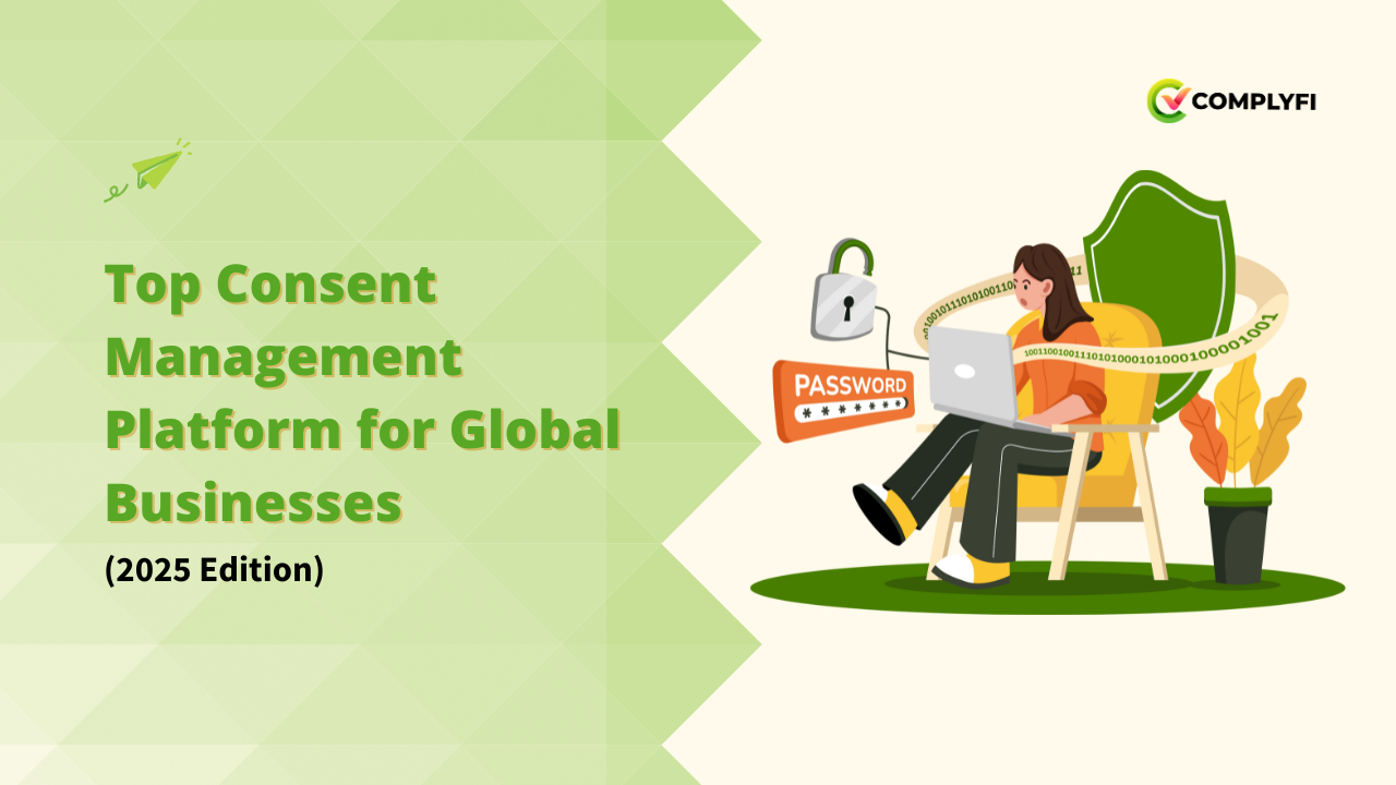 An illustration of a digital shield protecting a website, representing a robust Consent Management Platform that secures user data. This visual highlights the importance of effective Consent Management for any Global Business.