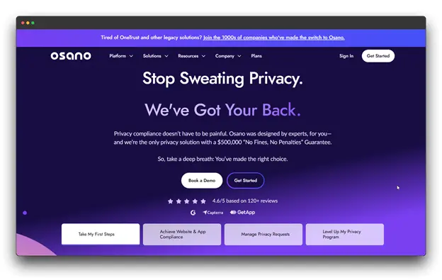 Graphic illustrating the Compliance Automation process: starting with Data Mapping, moving through Automated Assessments, and ending with Continuous Monitoring and Reporting. Data Privacy Compliance Software; Data Privacy; Compliance Software; Privacy Compliance Software
